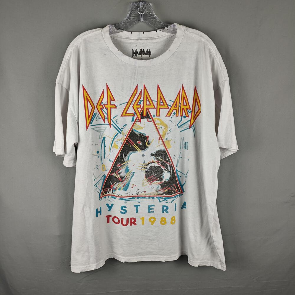 Def Leppard Shirt Mens Large White Hysteria Tour 1988 Graphic Rock Band Tee